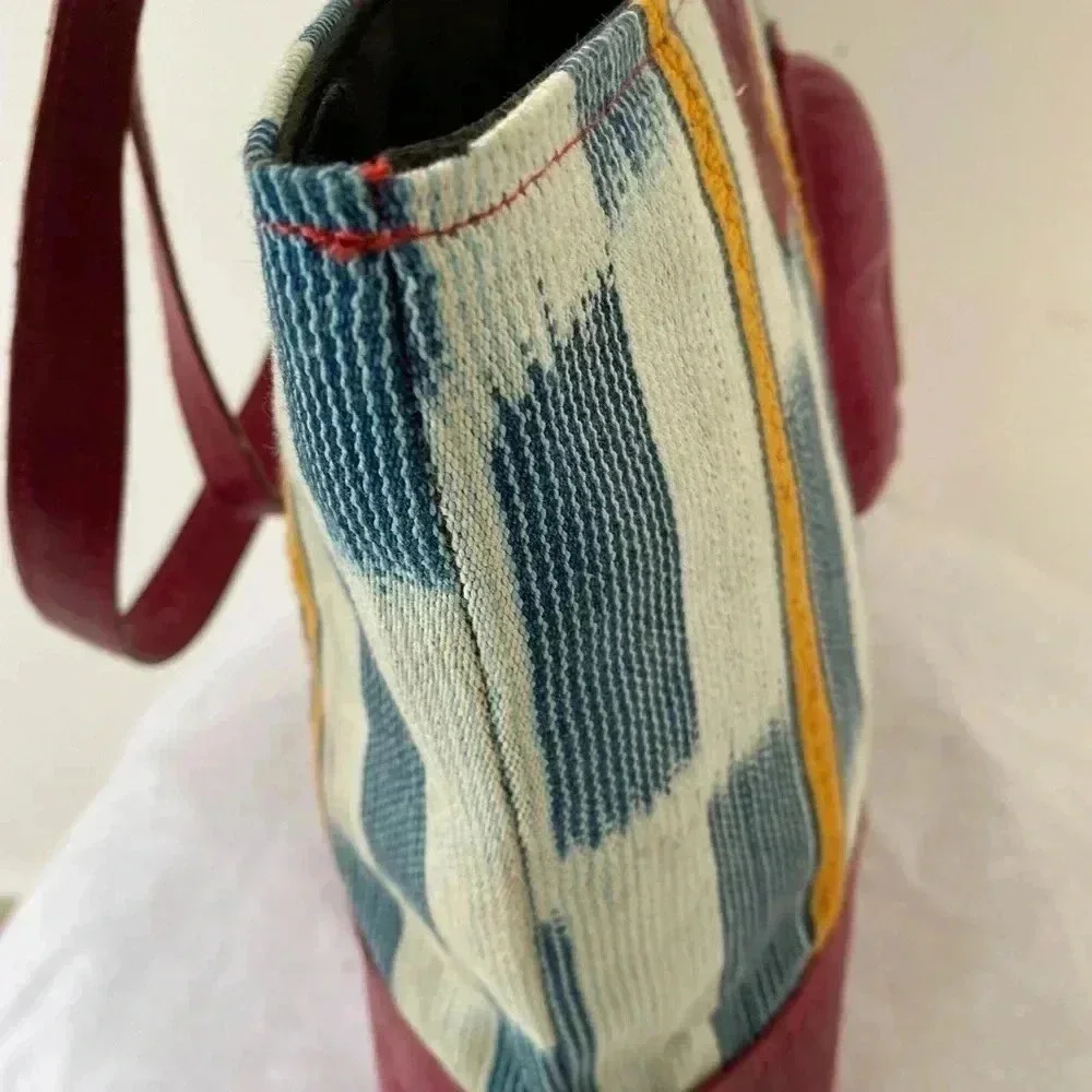 Handmade cloth leather satchel handbag